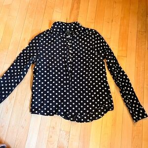 J. Crew Navy Blue Blouse with White Polka Dots